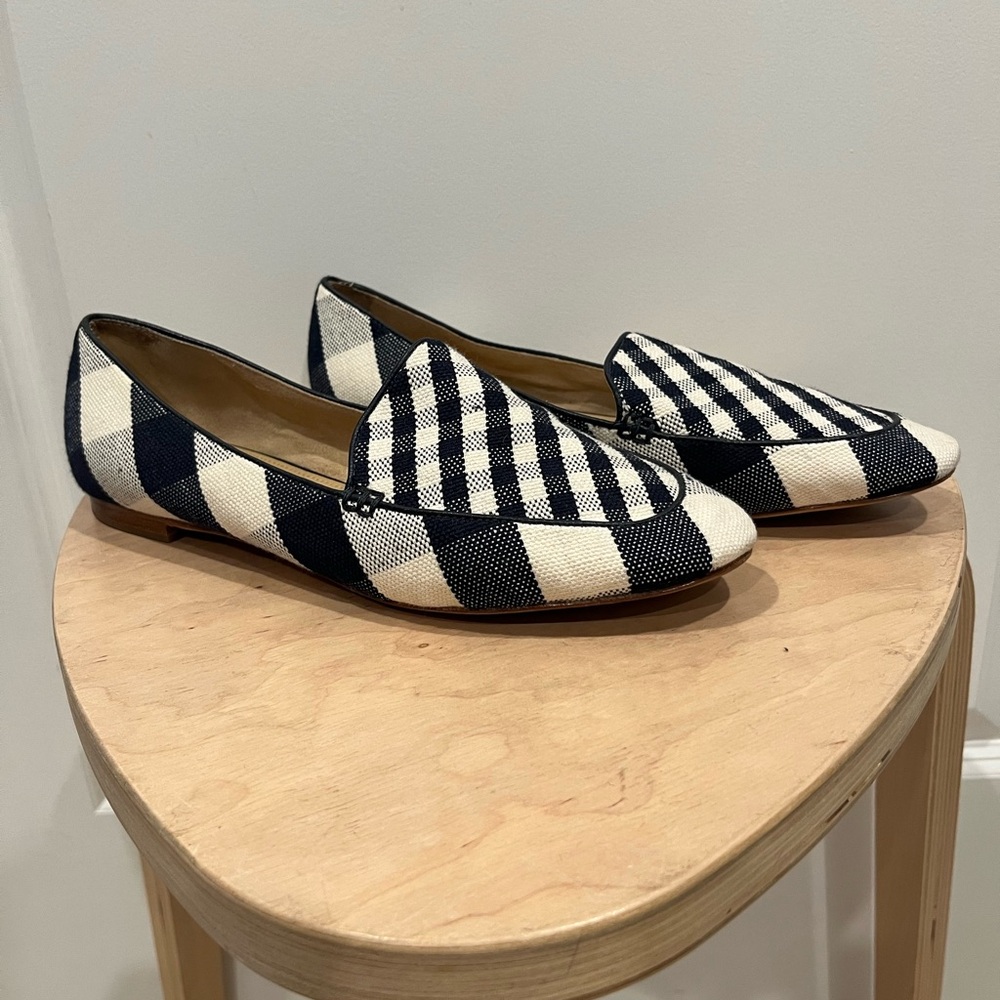 Talbots Navy and Cream Checkered Loafers
